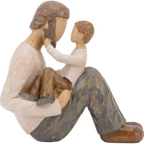 Statue père et fils peinte à la main, apparence réaliste, Figurine familiale en résine robuste pour étagère, armoire, table (1/5)