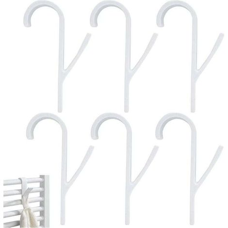 Crochets pour radiateur et porte-serviettes, lot de 6 crochets en plastique pour radiateur, porte-serviettes de salle de bain, compatibles avec tous les radiateurs standard (blancs) (1/4)