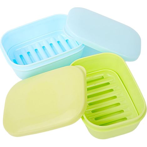 Porte-savon de voyage 2 pièces, récipient à savon en barre, étui de voyage à savon étanche, porte-savon avec couvercle pour voyage, Camping, salle de sport (bleu et vert) (1/5)