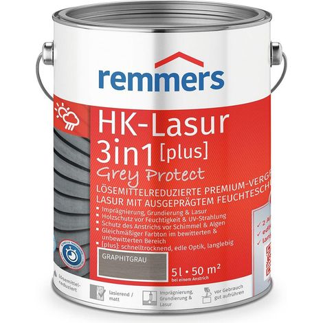 Remmers HK-Lasur 3in1 Grey Protect [plus] graphitgrau, matt, 5 Liter, Holzlasur, Premium Holzlasur außen, natürliche Grautöne, 3in1 Holzschutz