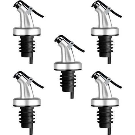 5Pcs Bec Verseur Bouchon Alcool Bouteille Becs Verseur Huile d'olive avec Bouchon en Caoutchouc Distributeur De Bec De Vin Bouchon Doseur Argent (1/5)