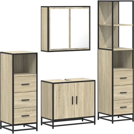 Maison Exclusive - 4-tlg. Badmöbel-Set Sonoma-Eiche Holzwerkstoff