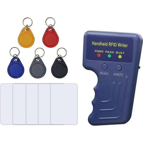 Lecteur/enregistreur de cartes RFID portable 125 kHz, adapté à l'identification d'identité à courte portée, livré avec 5 cartes et 5 porte-clés. (1/5)