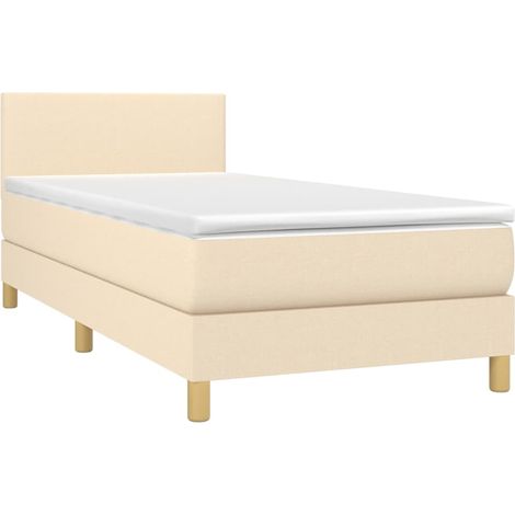 Box Spring Bed with Mattress&LED Cream 80x200cm Fabric vidaXL (1/4)