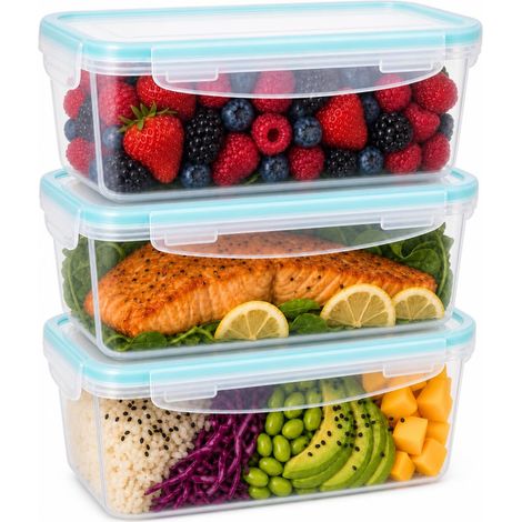 Boîte Hermétique Alimentaire, 3 Pièces 1,35 L, Récipients en Plastique Sans BPA, Compatibles Micro-ondes, Congélateur et Lave-vaisselle (1/5)