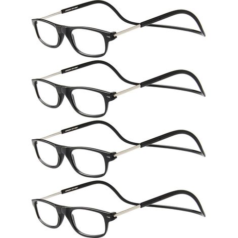 Lunettes de Lecture – [Pack 4 Unités] Monture Noire +3.50 Dioptrie Femme Homme Aimant Fermeture Pliable Régable Magnetique