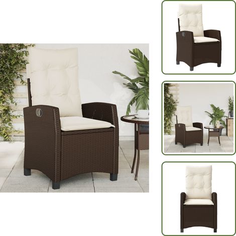 Chaise de jardin confortable - vidaXL Chaise inclinable de jardin avec coussins marron résine tressée - Chaise de jardin avec dossier réglable (1/5)