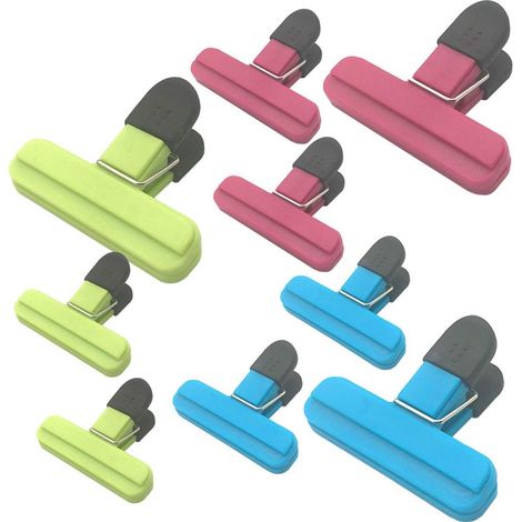 Clips pour grands sacs - Sacs alimentaires - Prise lourde - 9 pièces - Cuisine rouge/vert/bleu (1/5)