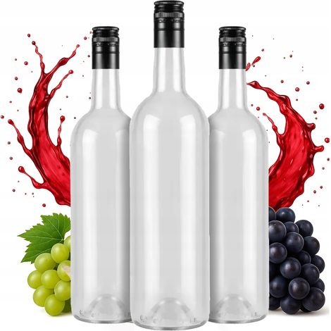 10 botellas de vino de 750 ml, transparentes, de 0,75 l con tapón de rosca.