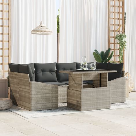 Garden Sofa Set 7 pcs Light Grey Poly Rattan vidaXL (1/5)