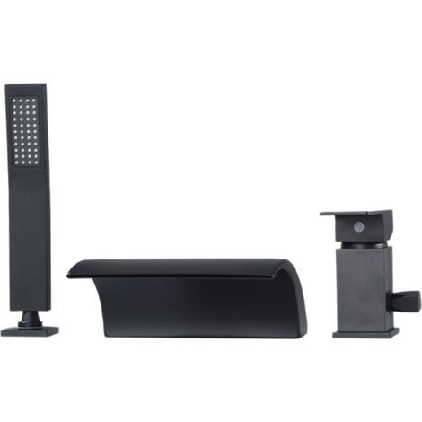 Robinet de baignoire style moderne cascade en Laiton mitigeur avec douchette 3 trous cartouche céramique Noir (1/5)
