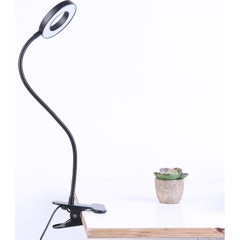 Schwarze USB-Klemmleuchte, 48 LEDs, 3 Farben, Leselampe fürs Bett, flexible Schwanenhals-Klemmleuchte, LED-Tattoo-Lampe für Wimpernverlängerungen [Energieklasse A++]
