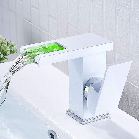 LED cascade salle de bain robinet mitigeur salle de bain vanité évier robinet blanc bassin robinets (1/5)