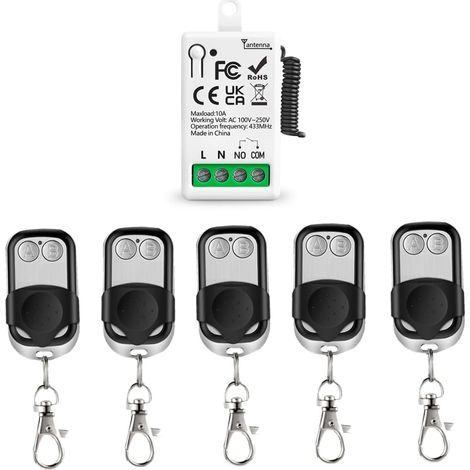 RF 433 MHz Interrupteur sans Fil AC 220V 230V 110V 1 Canale avec 5 émetteurs, Relais 220v Interrupteur pour Moteur, lumière,contrôleur de Bricolage,Moteur Porte de Garage (1/5)