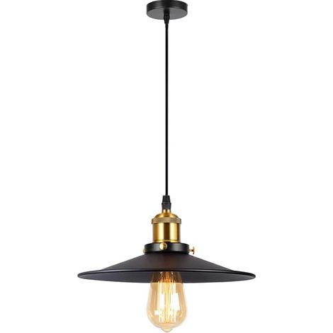 Industrial Pendant Light E27 Vintage Indoor Hanging Lamp Metal Chandelier Ceiling Light for Living Room, Kitchen, Black Φ26 cm (1/4)