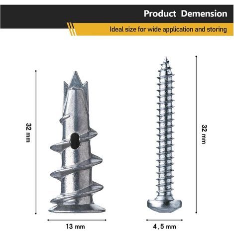 50 pièces Chevilles pour placoplatre autoperceuses en métal avec vis. Pour la fixation dans le béton, les briques, etc (1/3)