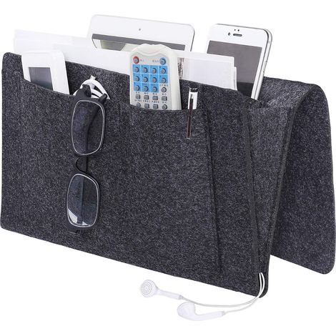 Gris foncé Organisateur de Caddie, Poche de Lit Caddie de Chevet en Feutre Bedside Pocket Sac de Rangement avec Câble de Recharg pour Téléphone, Télécommande, Journal, Stylo, Magazine, Lunnettes (1/5)