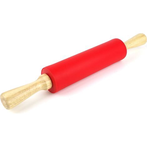 Remeel avec surface en silicone antiadhésive et manche en bois, 12 pouces, rouge (1/5)