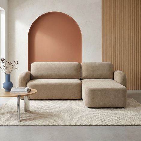 Canapé d'angle réversible convertible 3 places tissu avec coffre - Nouma Tissu Taupe (1/5)