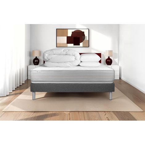 Komplettpaket Bett - Matratze 160x200 cm + Boxspringbett mit Lattenrost (im Set) + 2 Kopfkissen + Bettdecke - Vitalmemo
