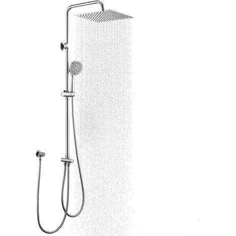AIHOM Colonne de Douche Acier inoxydable avec Douchette Salle de Bain Réglable en Hauteur, Ensemble Douche Pluie Murale sans Robinet, Pommeau Douche SUS304 30x30 cm Chromé (1/5)