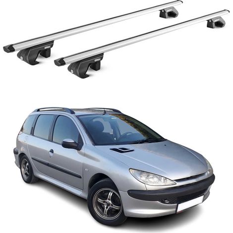 OMAC Barres de toit aluminium certifiées TÜV pour Peugeot 206 Break 2001-2009 – Pour rails de toit standards – Rainure en T – Charge max 90 kg – 2 antivols Argent (1/4)