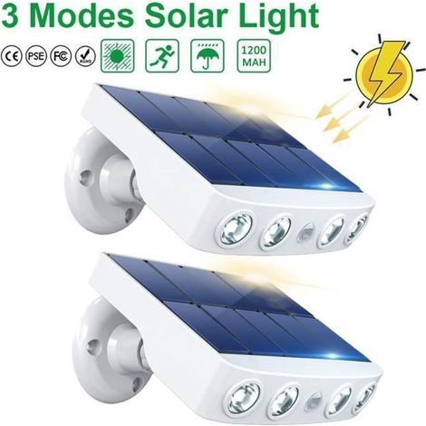 Outdoor Solar Lights, Set of 2 with Motion Sensor and 3 Modes, for Garden, Garage, Patio, White