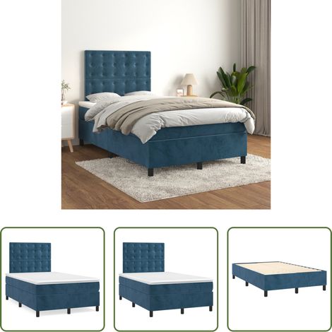 Samtbett -  Boxspringbett mit Matratze Dunkelblau 120x200 cm Samt (1/5)