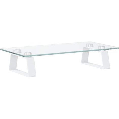 Supporto per monitor tavolo scrivania mobile 40 x 20 x 8 cm vetro temperato e metallo bianco 020044859