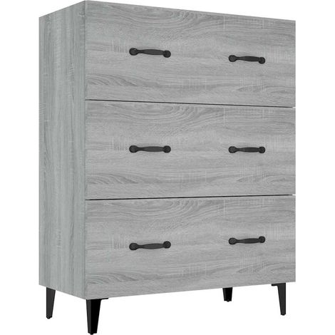 Buffet Meuble de Rangement 3 Tiroirs en Bois d'Ingénierie Sonoma Gris 69,5 x 34 x 90 cm (1/5)