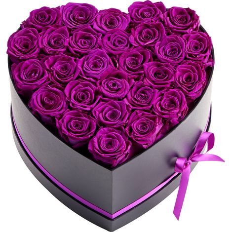 Geschenkbox mit konservierten Rosenherzen, 27 unvergängliche Blumen für Frauen, Geburtstag, Valentinstag, Hochzeitsgeschenk, Violett (1/5)