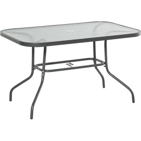 Tavolo da giardino rettangolare in metallo e vetro temperato grigio 120 x 80 x 70 cm (1/5)
