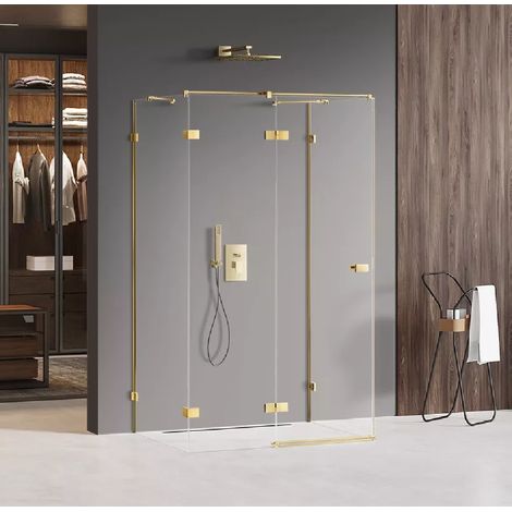 Cabine de douche doré gauche 90x110 pivotante MIAMI GOLD , accès de face (1/5)