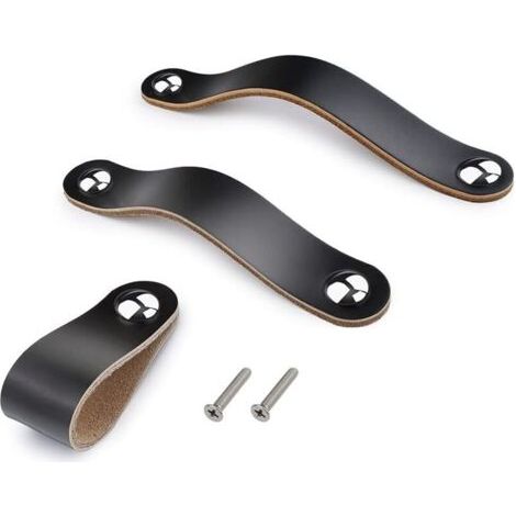 6 poignées Beige de tiroir à la main en cuir commode armoire bouton poignées Poignée de porte réglable cuisine tire boutons avec vis 22mm, Distance de trou: 128mm (1/5)