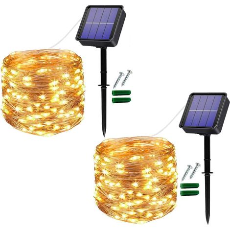 [Lot de 2] Guirlande Lumineuse Extérieur Solaire, 12M 120 LED Guirlande Guinguette Extérieure Etanche Décoration Lumière pour Jardin,Balcon,Terrasse, Mariage,Noël,Fête (Bleu)