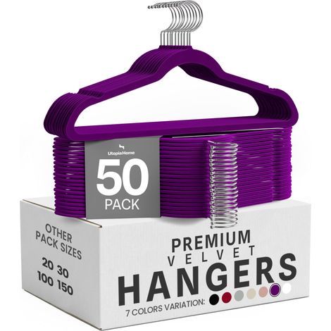 Lot de 50 cintres antidérapants en Velours – Cintres Violets pour Costumes avec Crochet Rotatif à 360 degrés – Cintres Robustes – Cintres pour Pantalons (1/5)