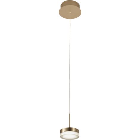Dunk - Suspension simple en laiton satiné de Fabas Luce - LED 8W dimmable, design moderne