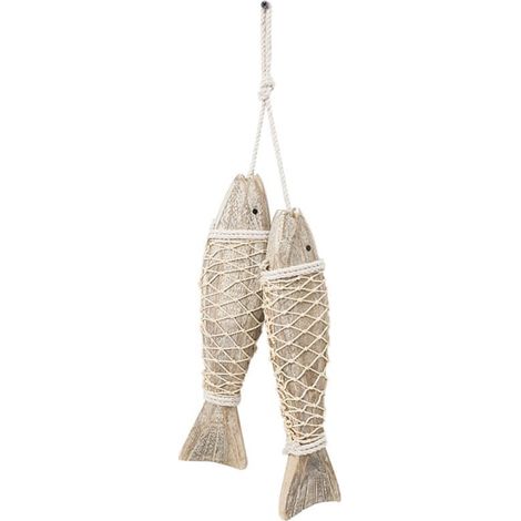 Lot de 2 décorations murales poissons en bois, ornement naturel pour maison, suspension murale artisanale (1/5)