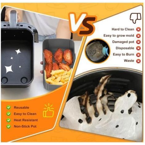 Moule Silicone Air Fryer - Réutilisable - Antiadhésif - Résistant Jusqu'à 220 °C - Pour Panier Standard - Lot De 2 (1/4)