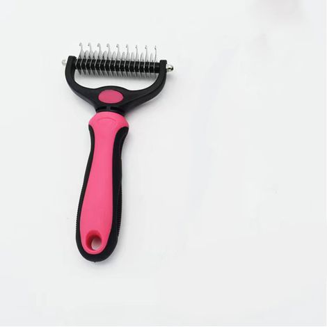 Brosse Chien Brosse Chat, Peigne Déméloir Chien Professionnel et Brosse Chien Poil Long, Râteau de Toilettage pour Chien et Chat enlever le Sous-poil des Animaux de Compagnie(rose rouge) (1/5)