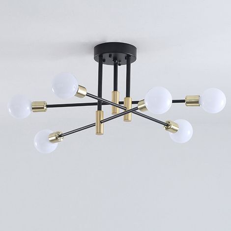 Lustre Spoutnik, éclairage suspendu nordique moderne du milieu du siècle, luminaire de plafond à 6 lumières, lumière blanche chaude (ampoule incluse) (1/5)