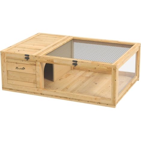 Casetta in legno per tartarughe, recinto con casetta principale, tetto apribile, 91 x 60,5 x 32 cm, colore giallo, disponibile in loco. (1/5)