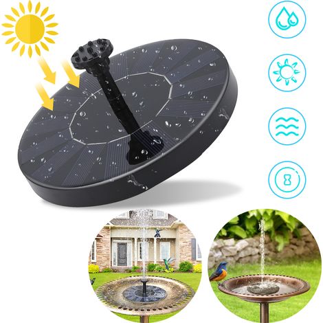Jiubiaz Pompe de Fontaine Solaire extérieure 1,5 W Solaire Débit 190 L/h 6 buses 16 cm Pompe Solaire pour Bassin / Piscine / Décoration (1/5)