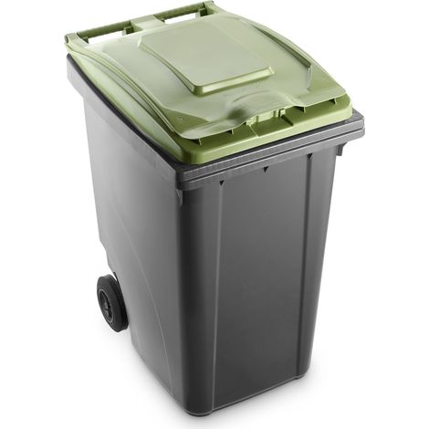 Bidone carrellato per raccolta differenziata 360 litri bicolore - Fondo grigio e coperchio verde chiaro - Mobil Plastic