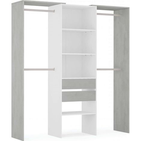 Guardaroba grande Amico, Struttura per cabina armadio, Armadio aperto senza ante, 179x50h202 cm, Bianco e Cemento