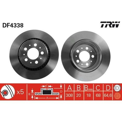 Lot de 2 Disques de frein TRW Automotive DF4338 VOLVO 31423152 8624926 86249260 (1/2)