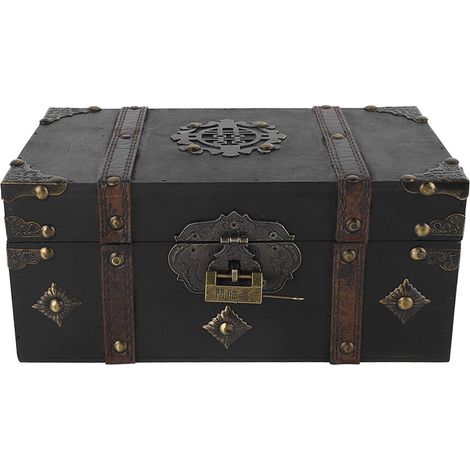 Boîte de rangement rétro en bois, coffre au trésor vintage, boîte décorative multifonctionnelle pour bijoux et certificats