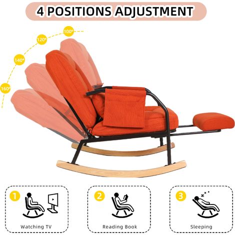 Fauteuil à bascule surdimensionné avec repose-pieds, dossier inclinable, coussin matelassé en velours côtelé marron