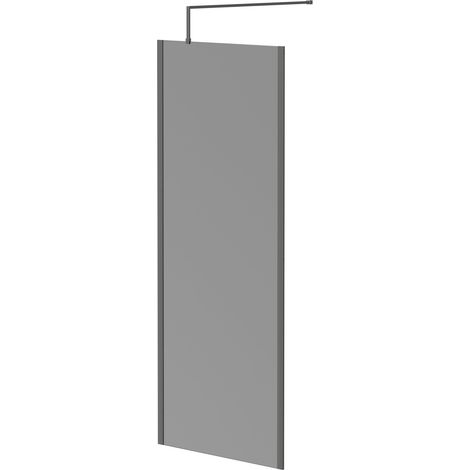 Colore 8mm Smoked Glass Gunmetal Grey 1950mm x 800mm Walk In Shower Screen including Wall Channel with End Profile and Support Bar (1/5)