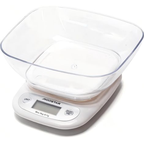Balance de cuisine numérique jusqu'à 5 kg avec précision 1 g et bol inclus, idéale pour peser vos ingrédients de cuisine et réaliser toutes vos recettes de pâtisserie (1/3)